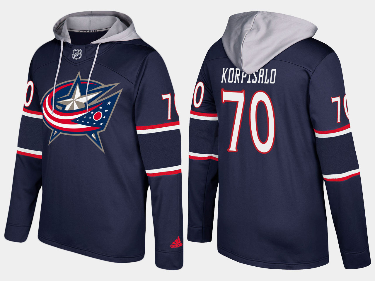 Men NHL Columbus blue jackets #70 joonas korpisalo navy blue hoodie->columbus blue jackets->NHL Jersey